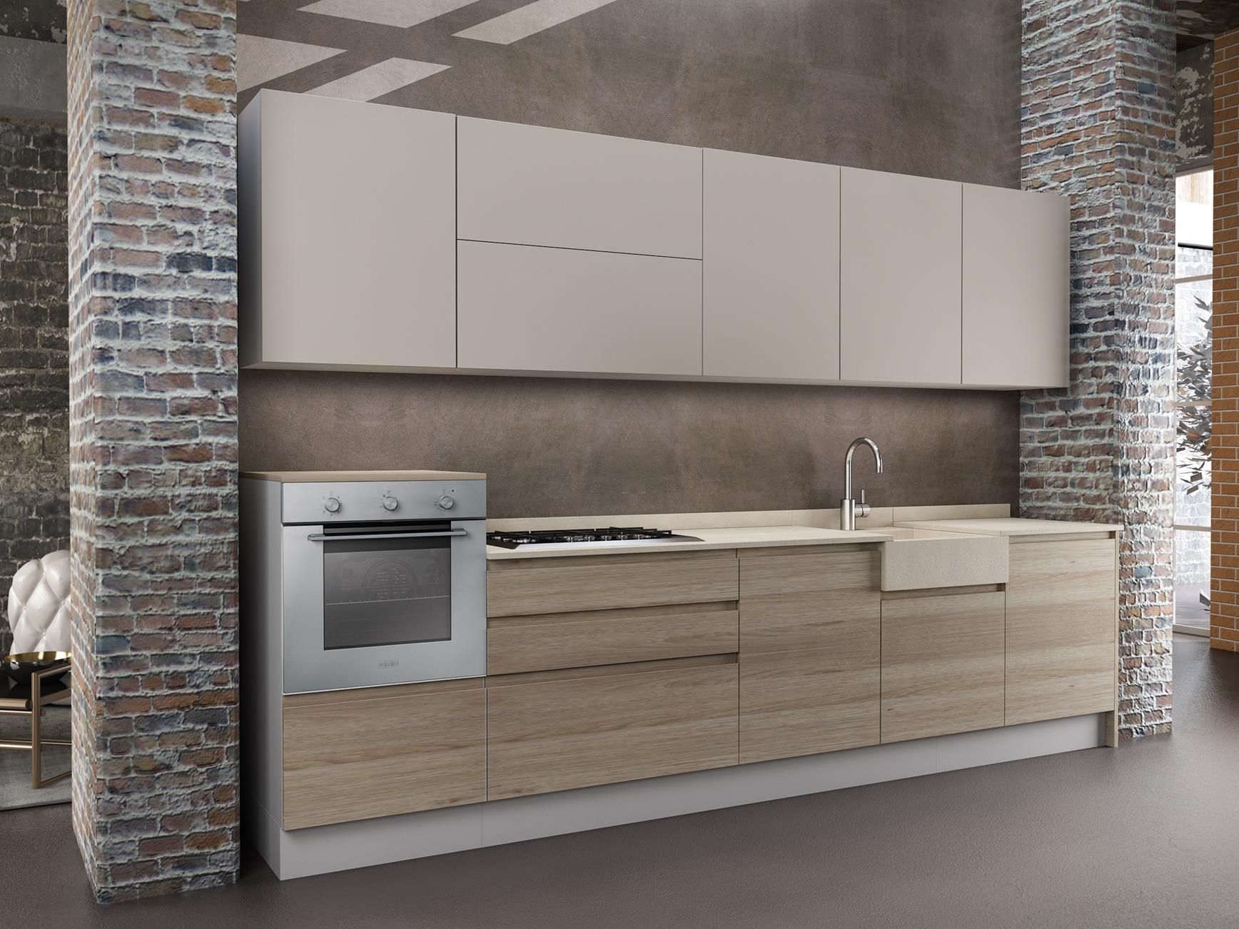 Cucina Pur rovere con pensili in canapa